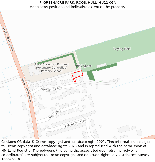 7, GREENACRE PARK, ROOS, HULL, HU12 0GA: Location map and indicative extent of plot