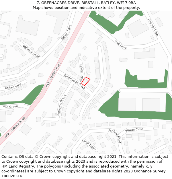 7, GREENACRES DRIVE, BIRSTALL, BATLEY, WF17 9RA: Location map and indicative extent of plot