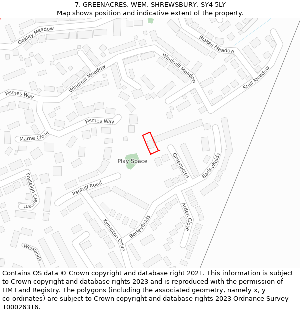 7, GREENACRES, WEM, SHREWSBURY, SY4 5LY: Location map and indicative extent of plot