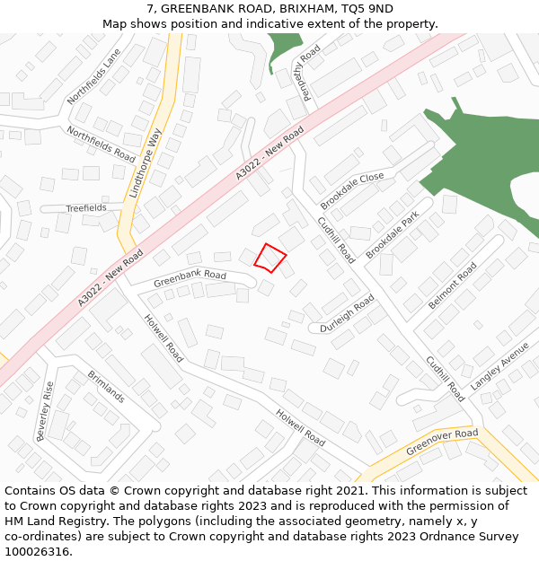 7, GREENBANK ROAD, BRIXHAM, TQ5 9ND: Location map and indicative extent of plot