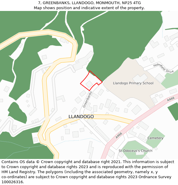 7, GREENBANKS, LLANDOGO, MONMOUTH, NP25 4TG: Location map and indicative extent of plot