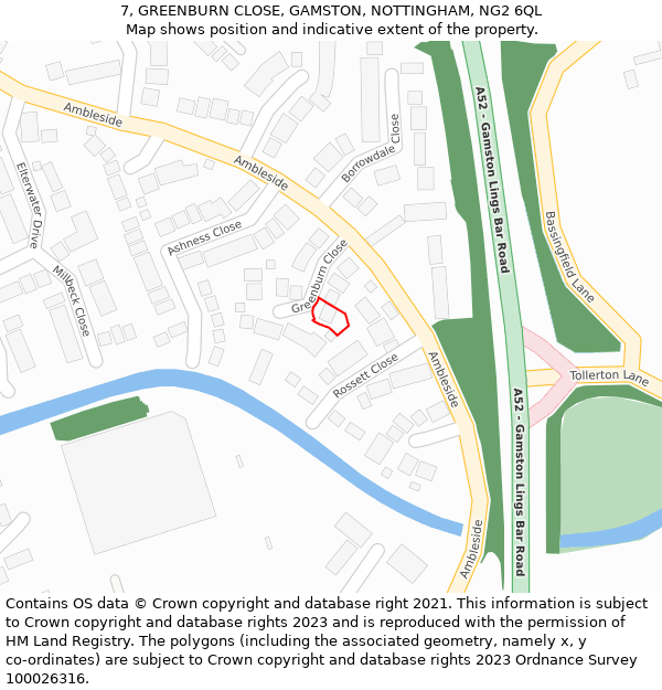7, GREENBURN CLOSE, GAMSTON, NOTTINGHAM, NG2 6QL: Location map and indicative extent of plot