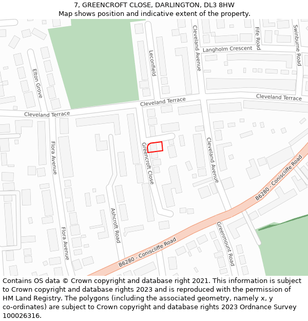 7, GREENCROFT CLOSE, DARLINGTON, DL3 8HW: Location map and indicative extent of plot