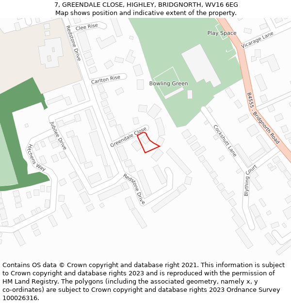 7, GREENDALE CLOSE, HIGHLEY, BRIDGNORTH, WV16 6EG: Location map and indicative extent of plot