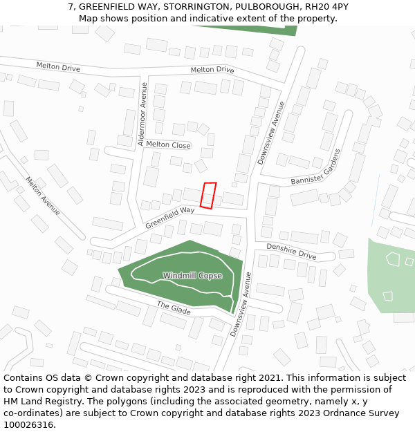 7, GREENFIELD WAY, STORRINGTON, PULBOROUGH, RH20 4PY: Location map and indicative extent of plot