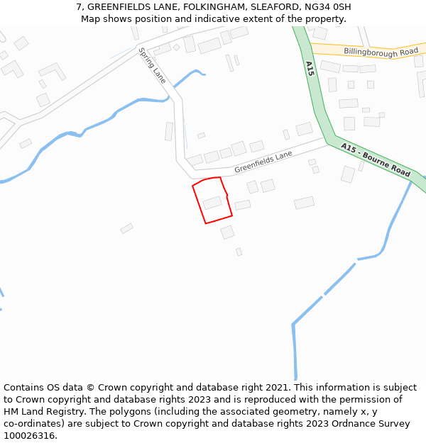 7, GREENFIELDS LANE, FOLKINGHAM, SLEAFORD, NG34 0SH: Location map and indicative extent of plot