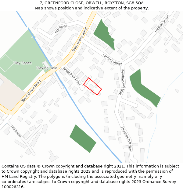 7, GREENFORD CLOSE, ORWELL, ROYSTON, SG8 5QA: Location map and indicative extent of plot