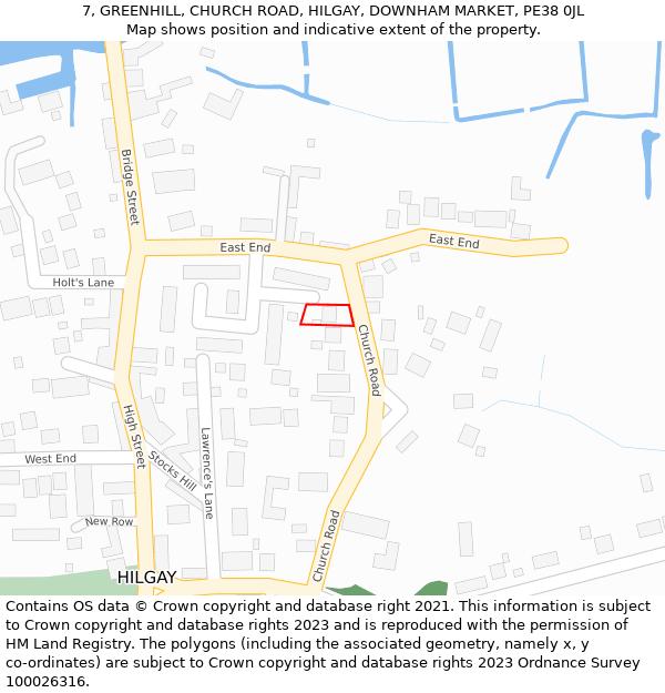 7, GREENHILL, CHURCH ROAD, HILGAY, DOWNHAM MARKET, PE38 0JL: Location map and indicative extent of plot