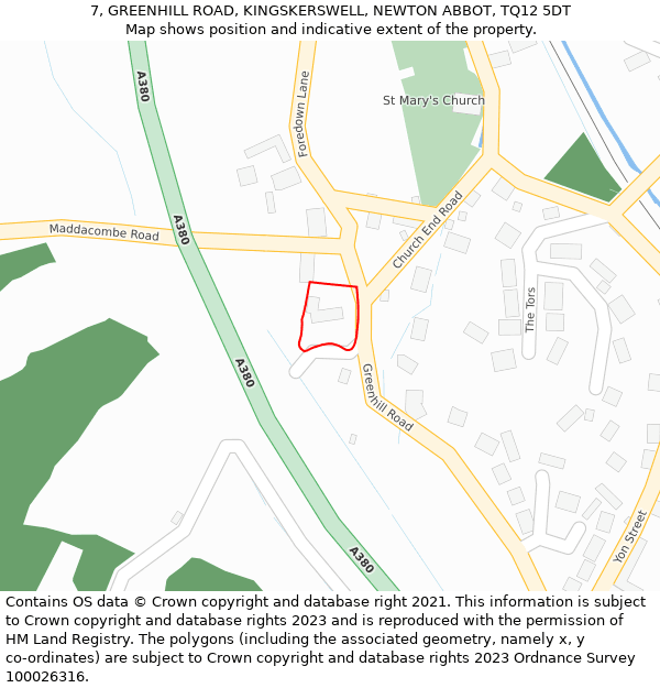 7, GREENHILL ROAD, KINGSKERSWELL, NEWTON ABBOT, TQ12 5DT: Location map and indicative extent of plot