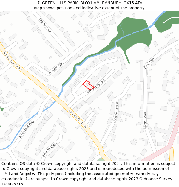 7, GREENHILLS PARK, BLOXHAM, BANBURY, OX15 4TA: Location map and indicative extent of plot