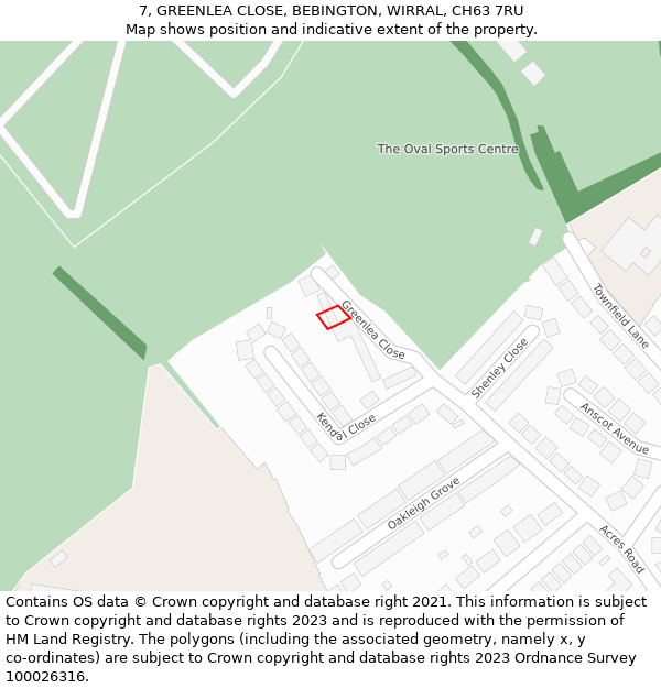 7, GREENLEA CLOSE, BEBINGTON, WIRRAL, CH63 7RU: Location map and indicative extent of plot