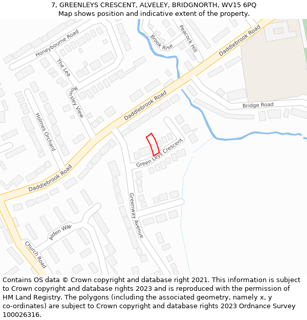 7, GREENLEYS CRESCENT, ALVELEY, BRIDGNORTH, WV15 6PQ: Location map and indicative extent of plot