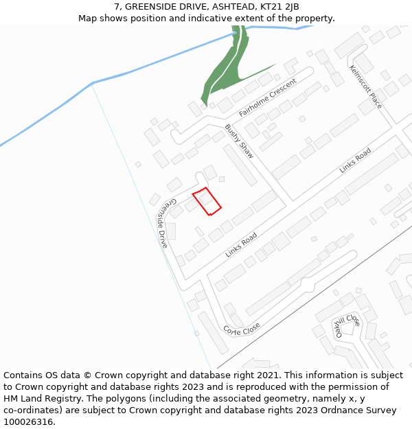 7, GREENSIDE DRIVE, ASHTEAD, KT21 2JB: Location map and indicative extent of plot