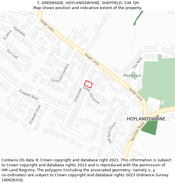 7, GREENSIDE, HOYLANDSWAINE, SHEFFIELD, S36 7JH: Location map and indicative extent of plot