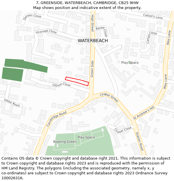 7, GREENSIDE, WATERBEACH, CAMBRIDGE, CB25 9HW: Location map and indicative extent of plot