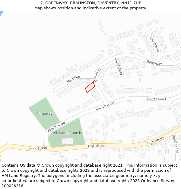 7, GREENWAY, BRAUNSTON, DAVENTRY, NN11 7HP: Location map and indicative extent of plot