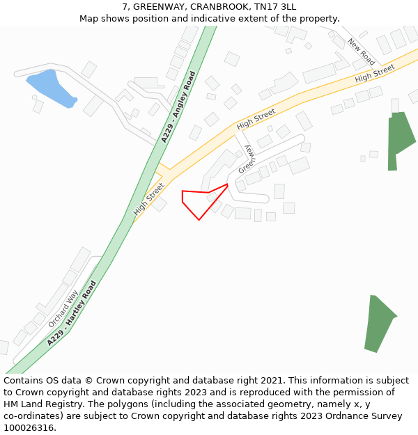 7, GREENWAY, CRANBROOK, TN17 3LL: Location map and indicative extent of plot