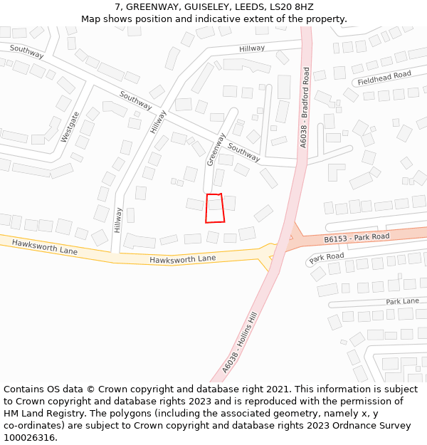 7, GREENWAY, GUISELEY, LEEDS, LS20 8HZ: Location map and indicative extent of plot