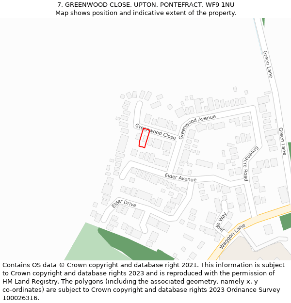 7, GREENWOOD CLOSE, UPTON, PONTEFRACT, WF9 1NU: Location map and indicative extent of plot