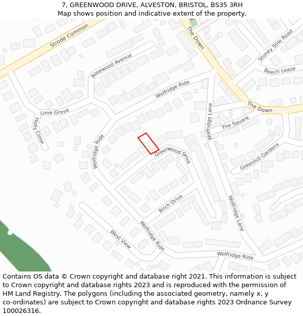 7, GREENWOOD DRIVE, ALVESTON, BRISTOL, BS35 3RH: Location map and indicative extent of plot