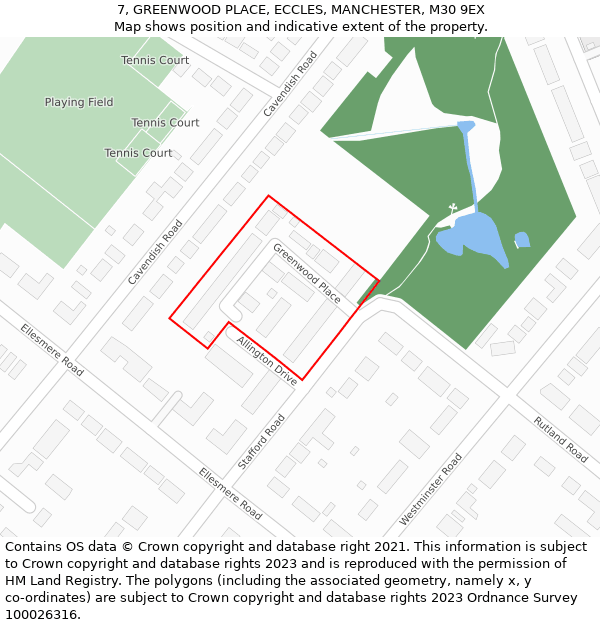 7, GREENWOOD PLACE, ECCLES, MANCHESTER, M30 9EX: Location map and indicative extent of plot