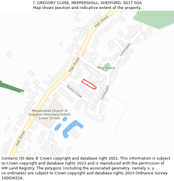 7, GREGORY CLOSE, MEPPERSHALL, SHEFFORD, SG17 5GA: Location map and indicative extent of plot