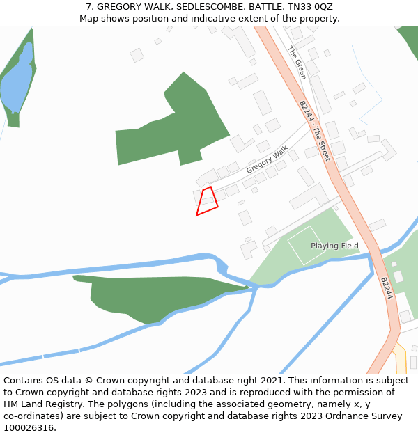 7, GREGORY WALK, SEDLESCOMBE, BATTLE, TN33 0QZ: Location map and indicative extent of plot