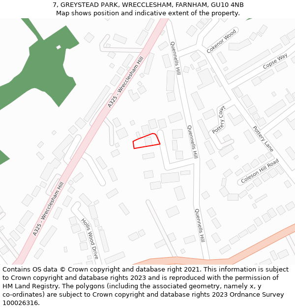 7, GREYSTEAD PARK, WRECCLESHAM, FARNHAM, GU10 4NB: Location map and indicative extent of plot