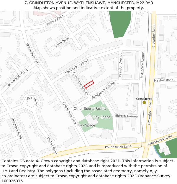 7, GRINDLETON AVENUE, WYTHENSHAWE, MANCHESTER, M22 9AR: Location map and indicative extent of plot