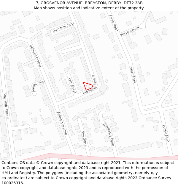 7, GROSVENOR AVENUE, BREASTON, DERBY, DE72 3AB: Location map and indicative extent of plot