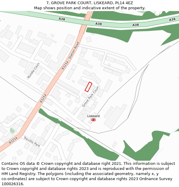7, GROVE PARK COURT, LISKEARD, PL14 4EZ: Location map and indicative extent of plot