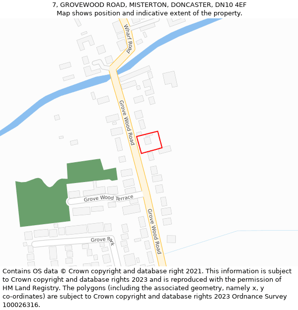 7, GROVEWOOD ROAD, MISTERTON, DONCASTER, DN10 4EF: Location map and indicative extent of plot