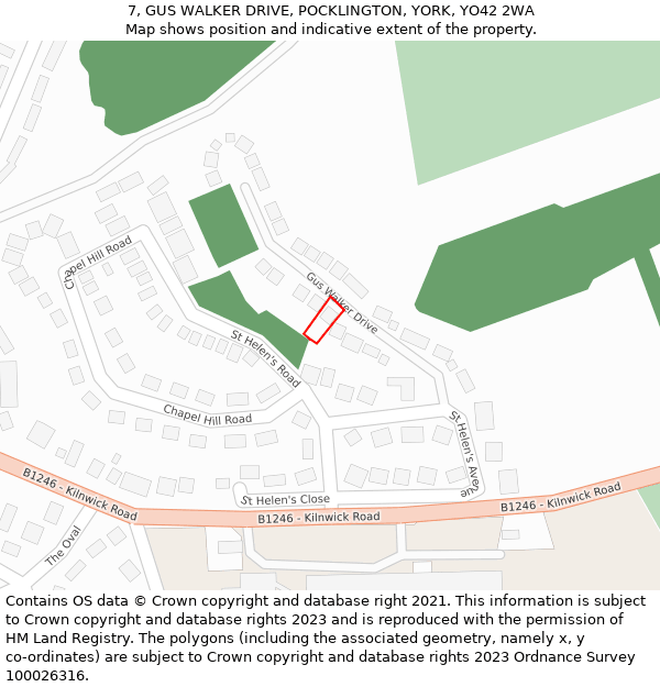 7, GUS WALKER DRIVE, POCKLINGTON, YORK, YO42 2WA: Location map and indicative extent of plot