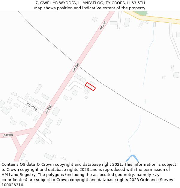 7, GWEL YR WYDDFA, LLANFAELOG, TY CROES, LL63 5TH: Location map and indicative extent of plot