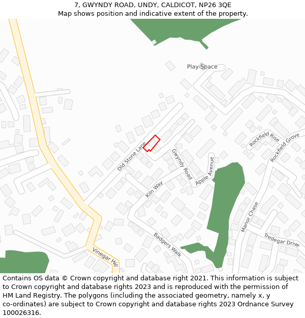 7, GWYNDY ROAD, UNDY, CALDICOT, NP26 3QE: Location map and indicative extent of plot