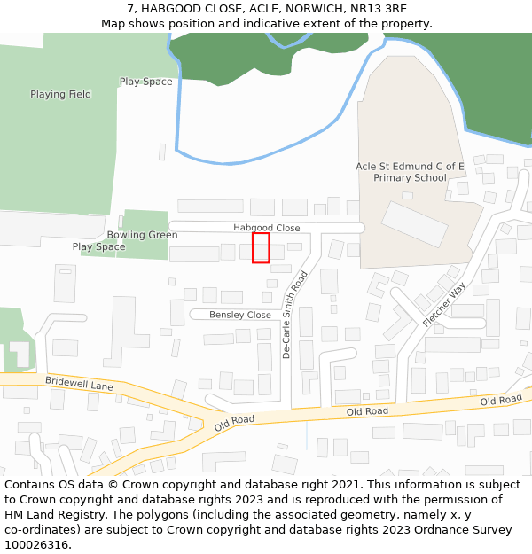 7, HABGOOD CLOSE, ACLE, NORWICH, NR13 3RE: Location map and indicative extent of plot