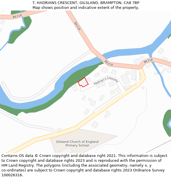 7, HADRIANS CRESCENT, GILSLAND, BRAMPTON, CA8 7BP: Location map and indicative extent of plot