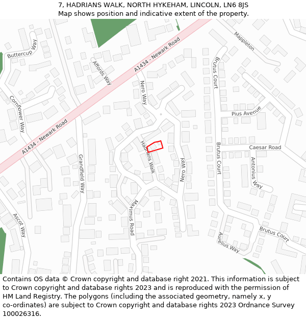 7, HADRIANS WALK, NORTH HYKEHAM, LINCOLN, LN6 8JS: Location map and indicative extent of plot