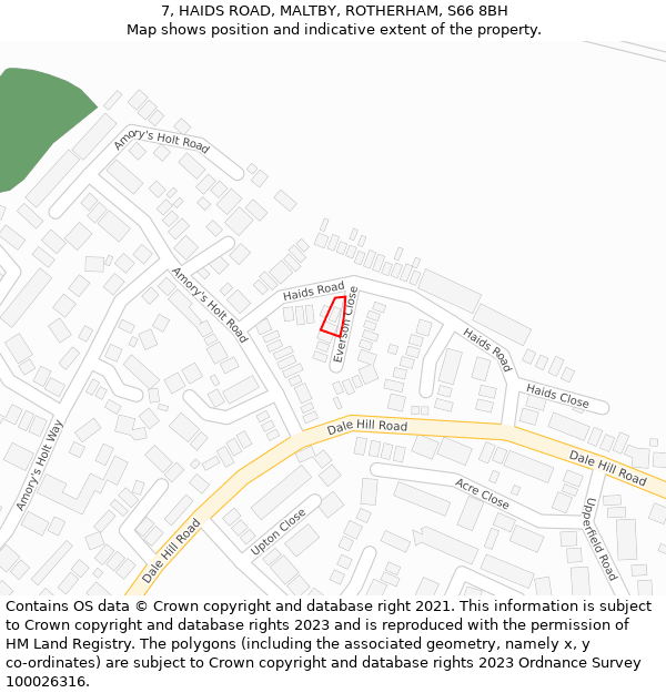 7, HAIDS ROAD, MALTBY, ROTHERHAM, S66 8BH: Location map and indicative extent of plot