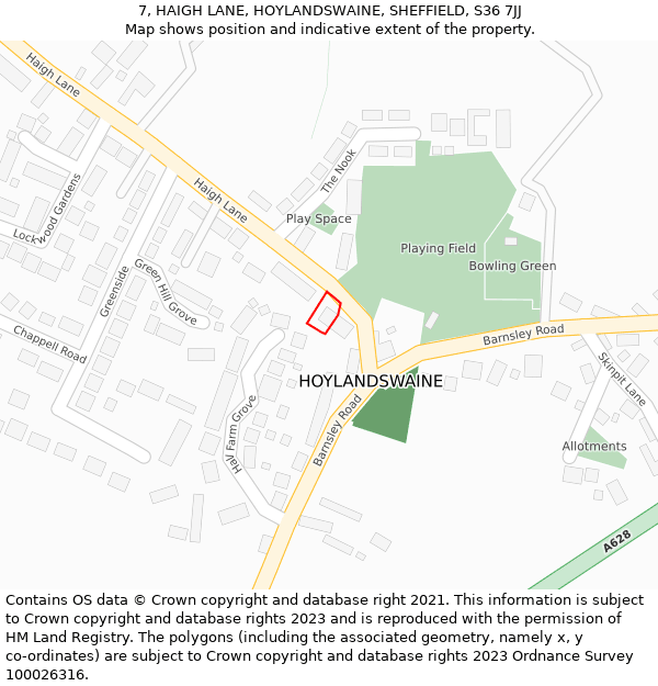 7, HAIGH LANE, HOYLANDSWAINE, SHEFFIELD, S36 7JJ: Location map and indicative extent of plot