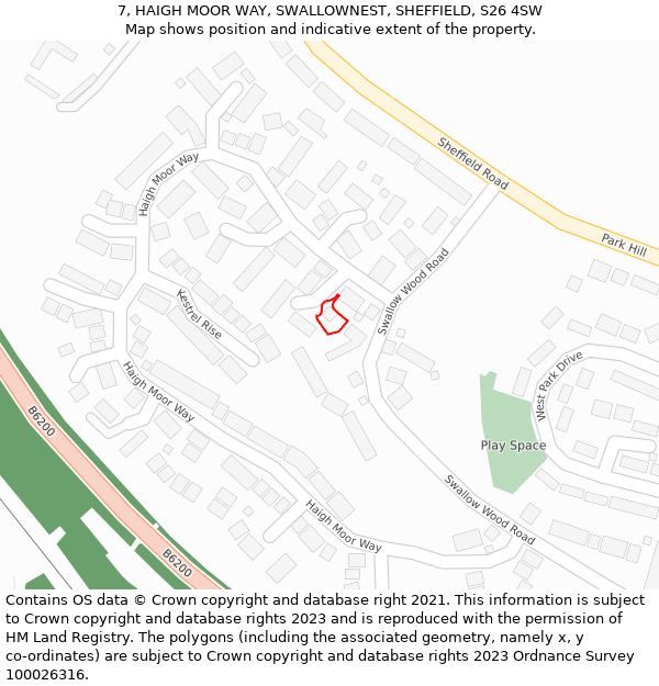 7, HAIGH MOOR WAY, SWALLOWNEST, SHEFFIELD, S26 4SW: Location map and indicative extent of plot