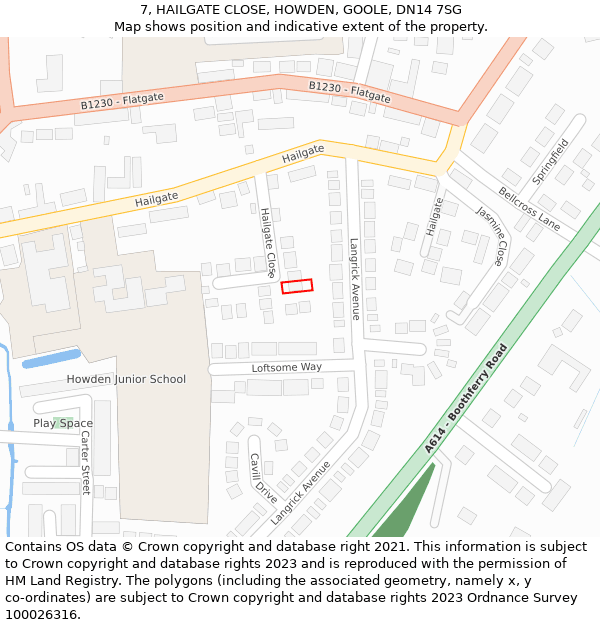 7, HAILGATE CLOSE, HOWDEN, GOOLE, DN14 7SG: Location map and indicative extent of plot