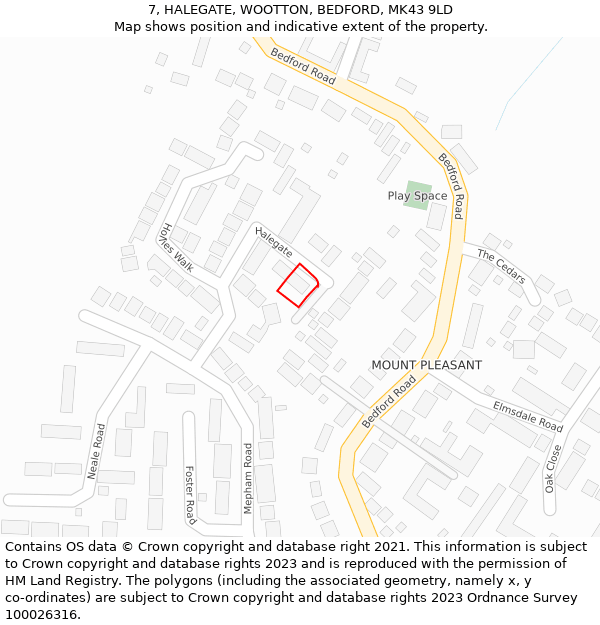 7, HALEGATE, WOOTTON, BEDFORD, MK43 9LD: Location map and indicative extent of plot