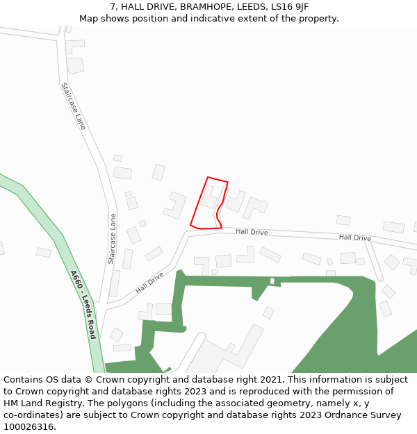 7, HALL DRIVE, BRAMHOPE, LEEDS, LS16 9JF: Location map and indicative extent of plot