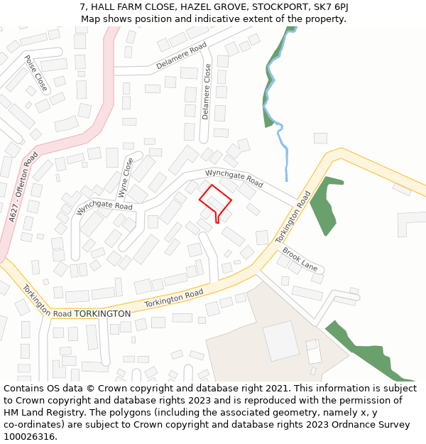 7, HALL FARM CLOSE, HAZEL GROVE, STOCKPORT, SK7 6PJ: Location map and indicative extent of plot