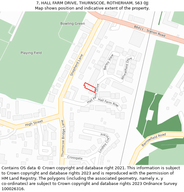 7, HALL FARM DRIVE, THURNSCOE, ROTHERHAM, S63 0JJ: Location map and indicative extent of plot