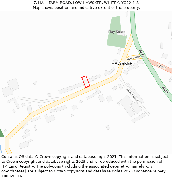 7, HALL FARM ROAD, LOW HAWSKER, WHITBY, YO22 4LS: Location map and indicative extent of plot