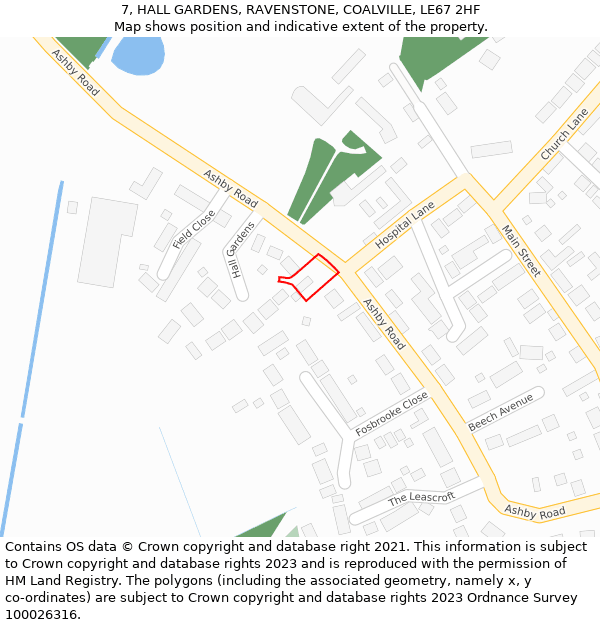 7, HALL GARDENS, RAVENSTONE, COALVILLE, LE67 2HF: Location map and indicative extent of plot