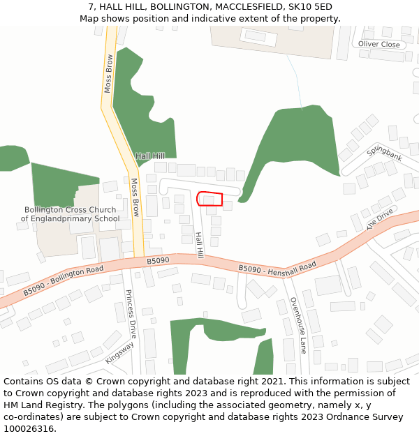 7, HALL HILL, BOLLINGTON, MACCLESFIELD, SK10 5ED: Location map and indicative extent of plot