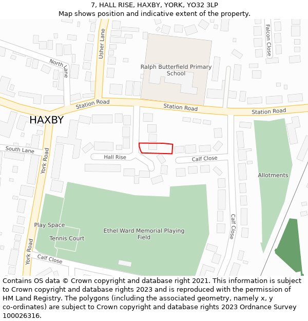 7, HALL RISE, HAXBY, YORK, YO32 3LP: Location map and indicative extent of plot